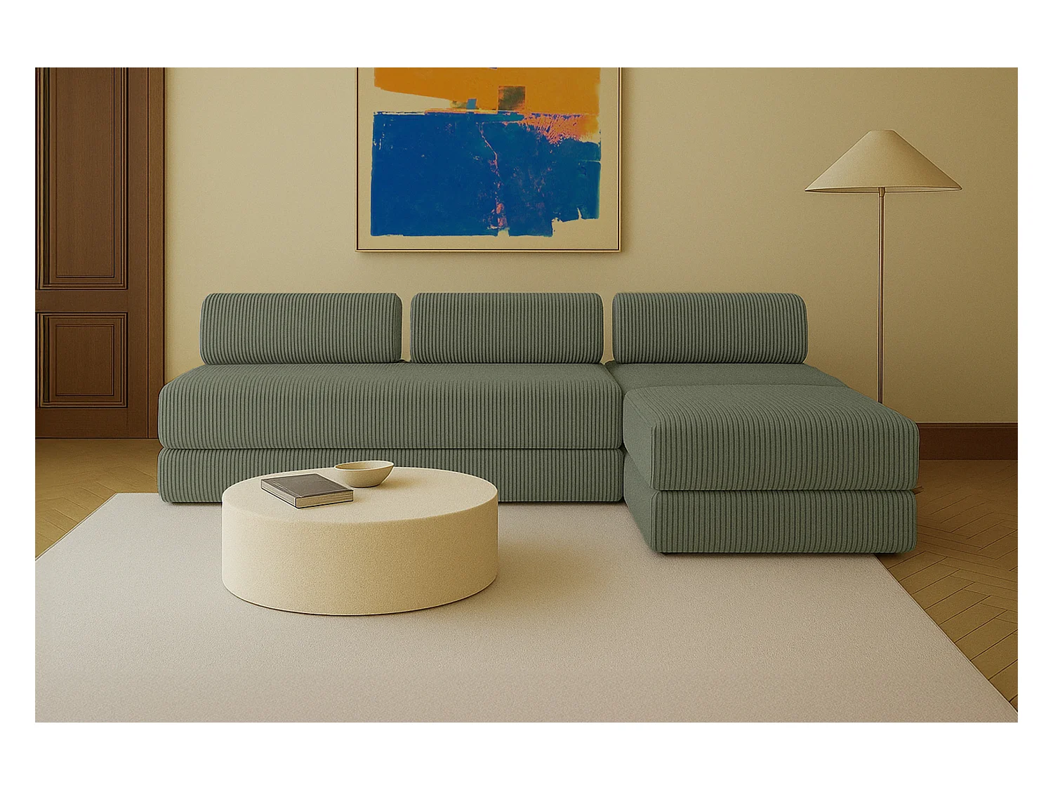 Canapé d'angle modulable et convertible 6 places - Velours côtelé XL - Vert