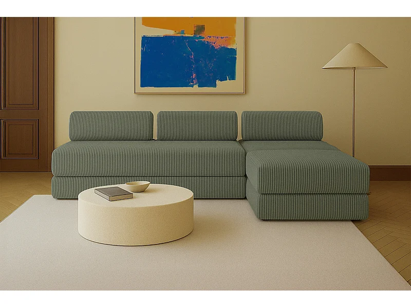 Canapé d'angle modulable et convertible 6 places - Velours côtelé XL - Vert