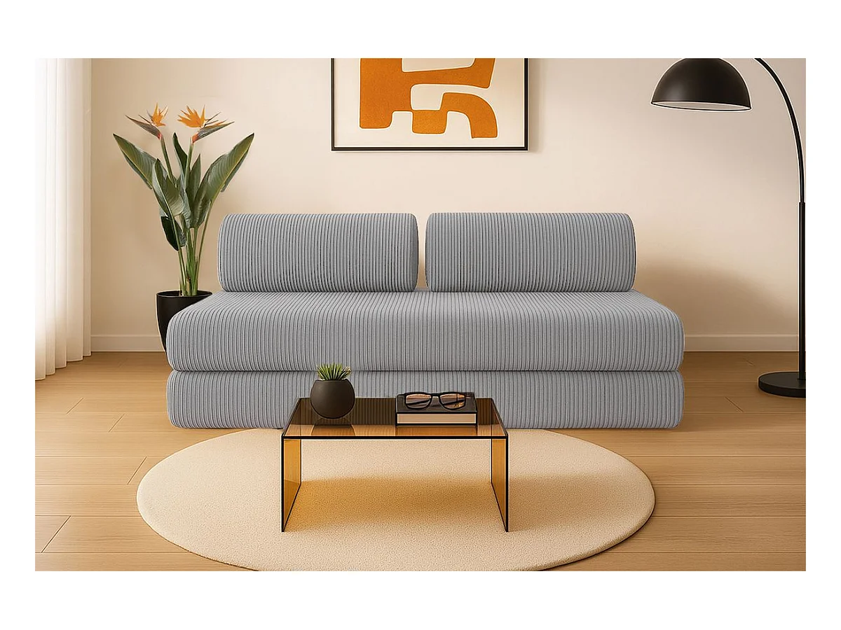 Canapé droit modulable et convertible 3 places - Velours côtelé - Gris clair