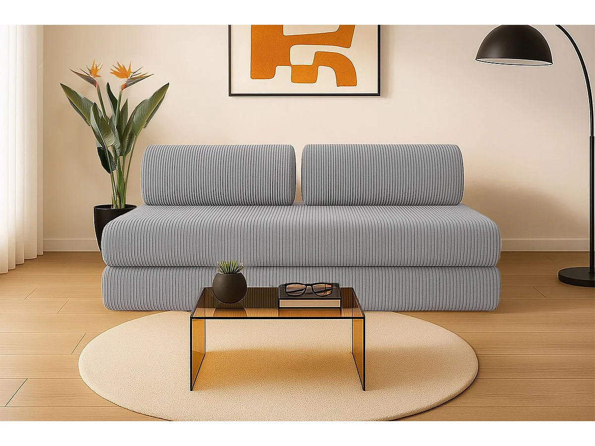 Canapé droit modulable et convertible 3 places - Velours côtelé - Gris clair