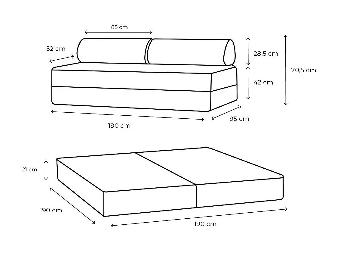 Canapé droit modulable et convertible 3 places - Velours côtelé - Gris clair