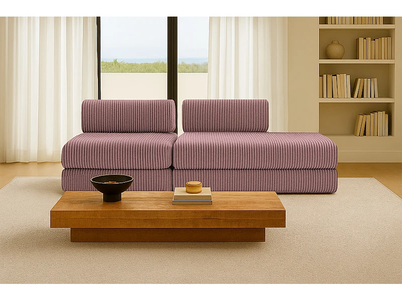 Canapé droit modulable et convertible 3 places - Velours côtelé XL - Rose