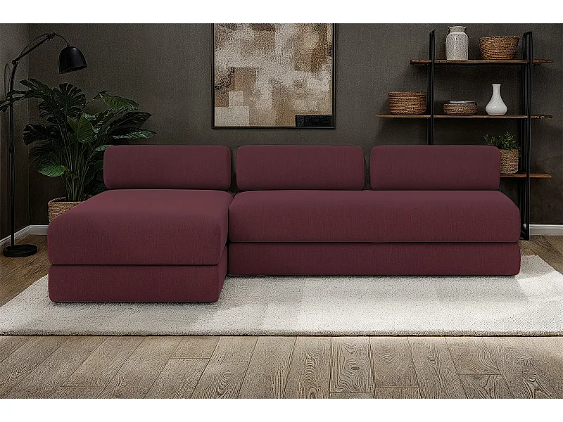 Canapé d'angle modulable et convertible 6 places - Tissu lisse - Rouge