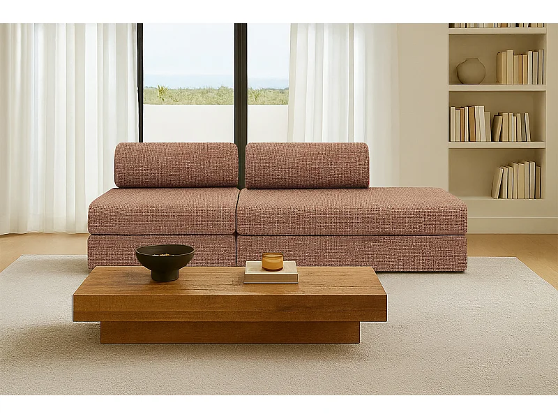 Canapé droit modulable et convertible 3 places - Tissu tweed - Rouge