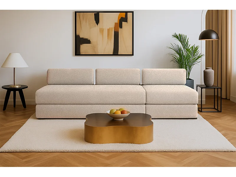 Canapé droit modulable et convertible 4 places - Tissu lisse - Beige