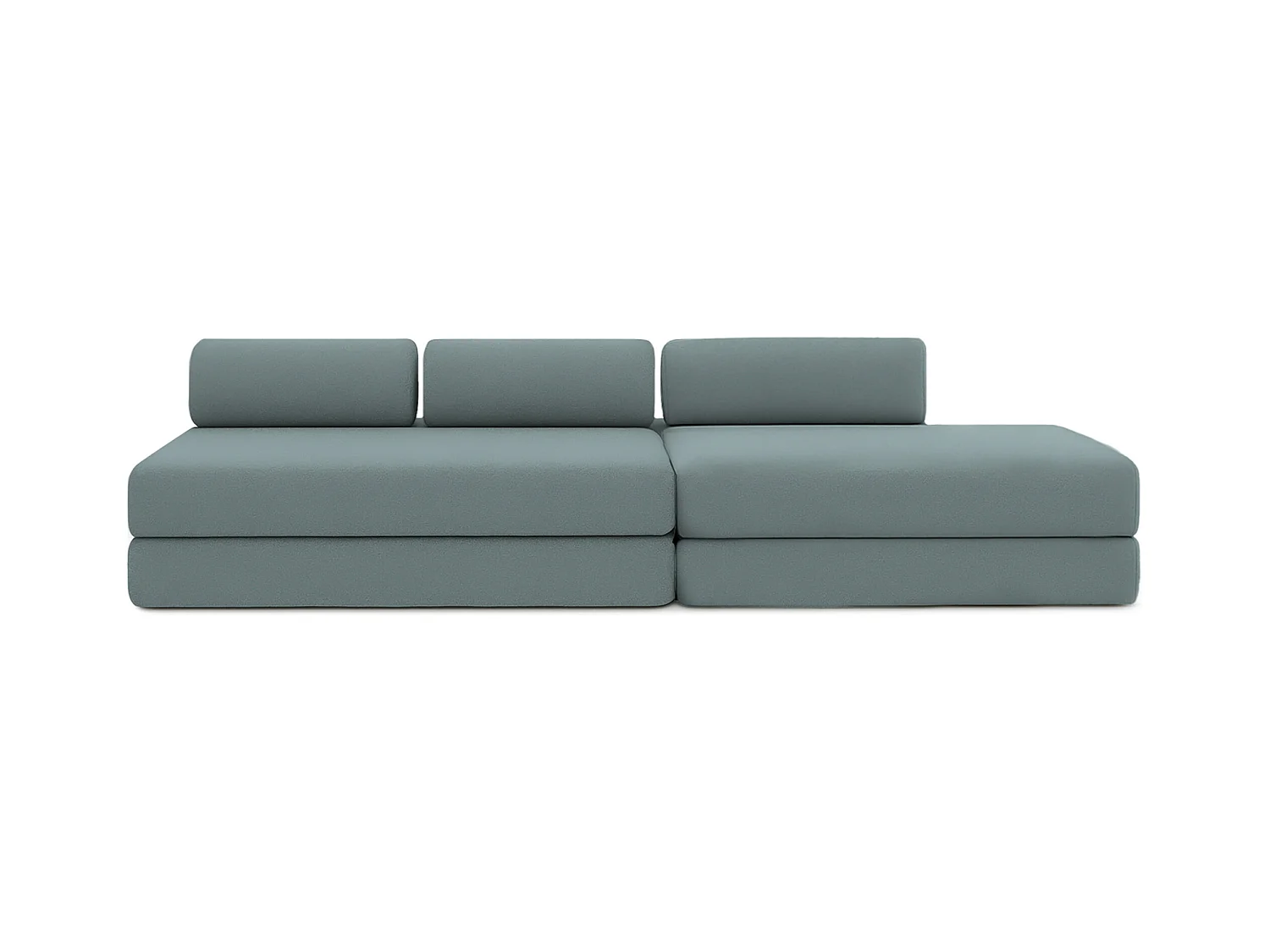 Canapé droit modulable et convertible 5 places - Tissu lisse - Bleu vert