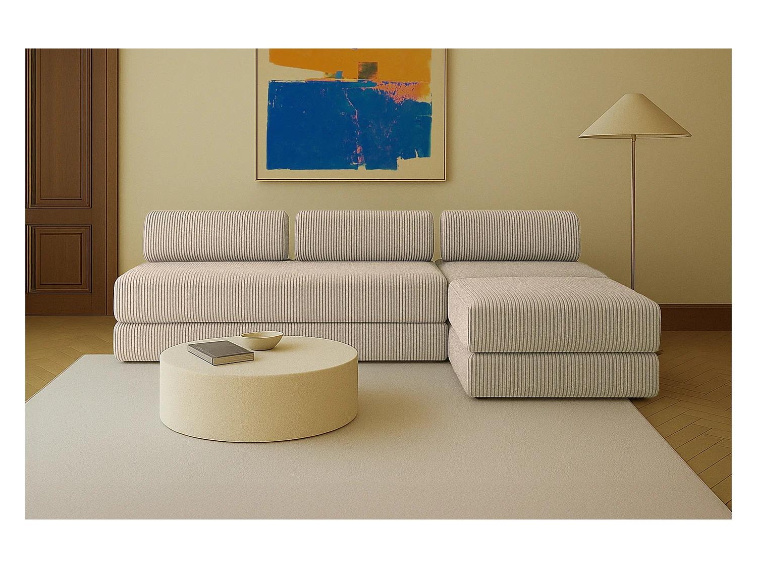 Canapé d'angle modulable et convertible 6 places - Velours côtelé XL - Taupe