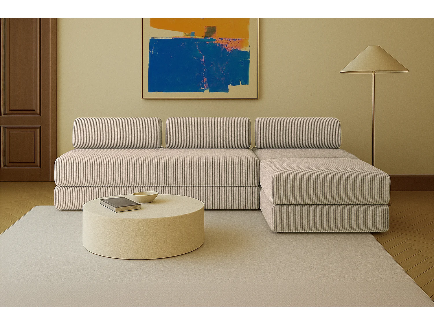 Canapé d'angle modulable et convertible 6 places - Velours côtelé XL - Taupe