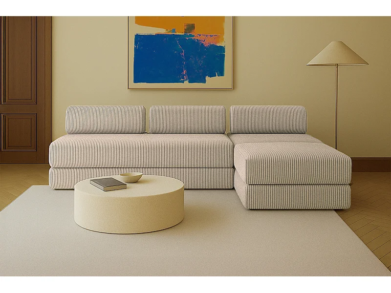 Canapé d'angle modulable et convertible 6 places - Velours côtelé XL - Taupe