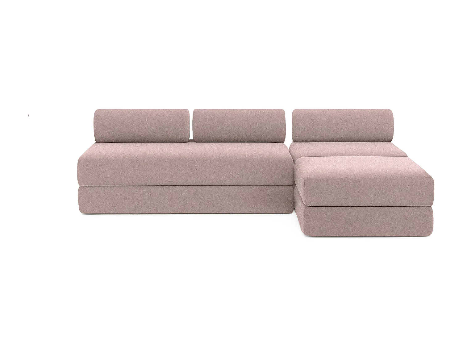 Canapé d'angle modulable et convertible 6 places - Tissu lisse - Rose