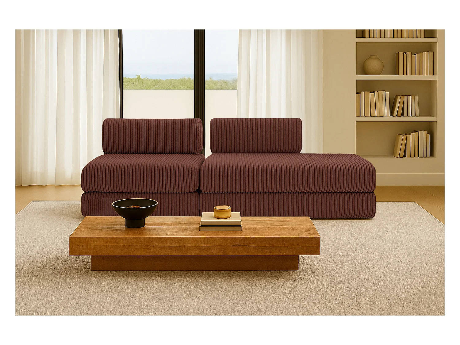 Canapé droit modulable et convertible 3 places - Velours côtelé XL - Terracotta