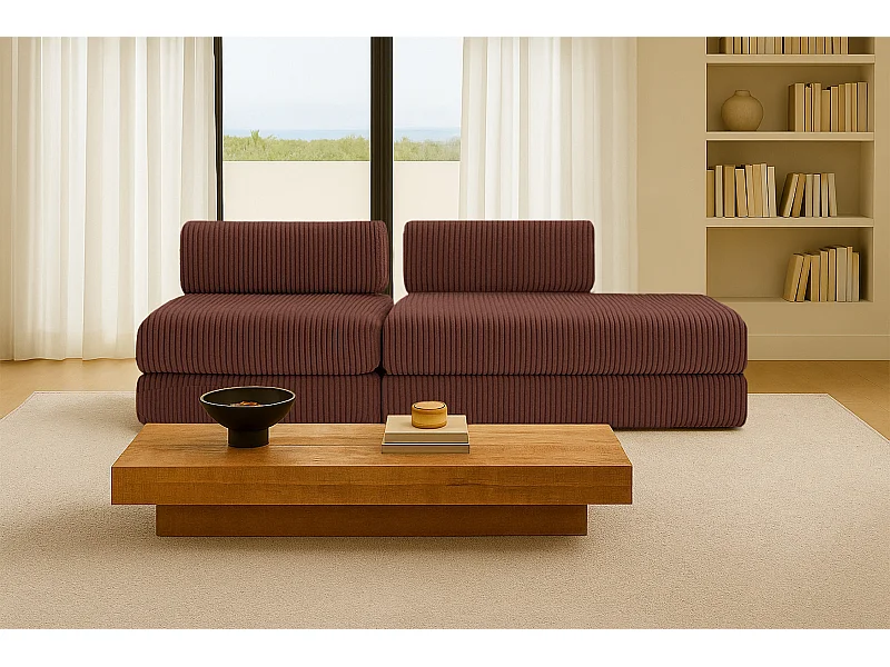 Canapé droit modulable et convertible 3 places - Velours côtelé XL - Terracotta