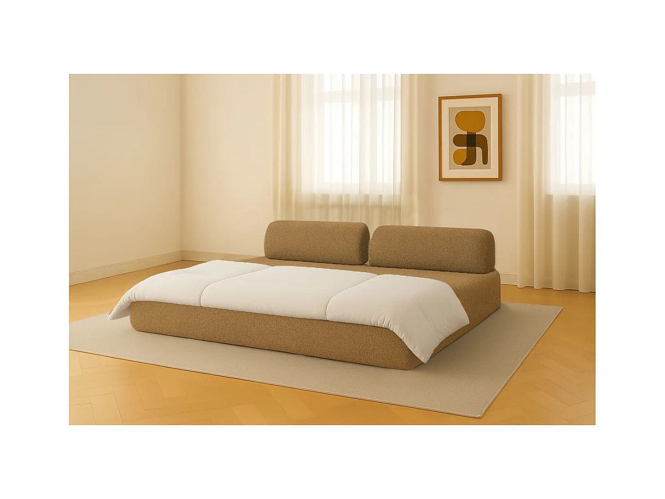 Canapé droit modulable et convertible 3 places - Tissu tweed - Jaune