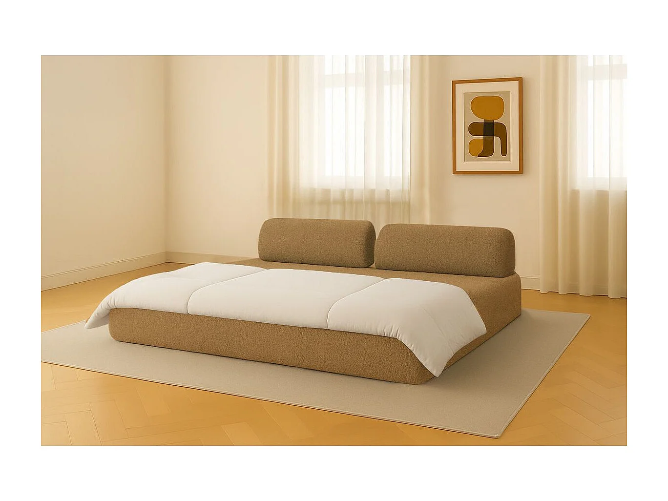 Canapé droit modulable et convertible 3 places - Tissu tweed - Jaune