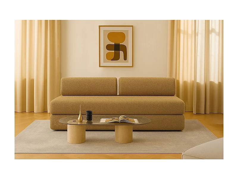 Canapé droit modulable et convertible 3 places - Tissu tweed - Jaune