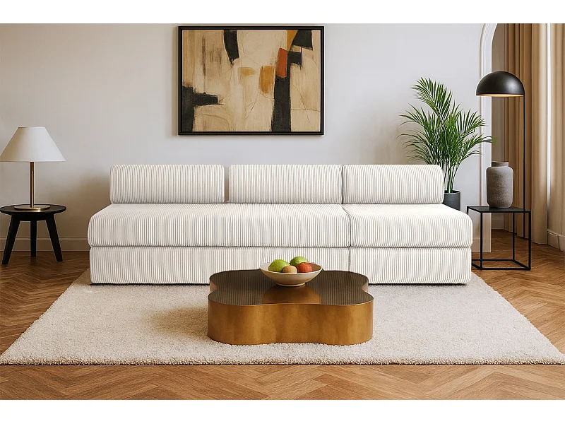 Canapé droit modulable et convertible 4 places - Velours côtelé - Blanc