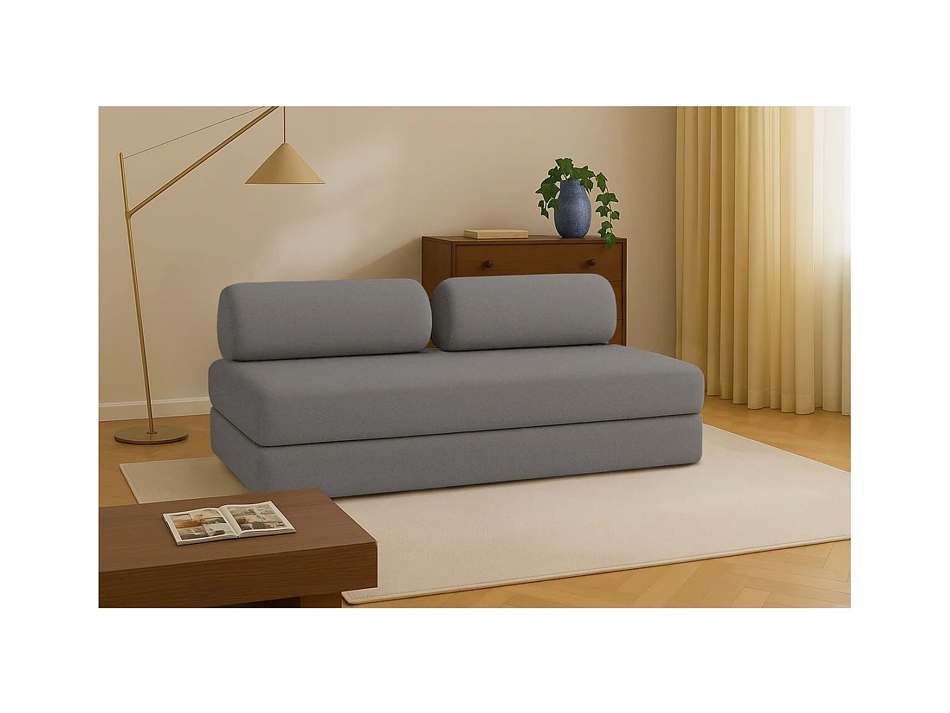 Canapé droit modulable et convertible 3 places - Tissu lisse - Gris