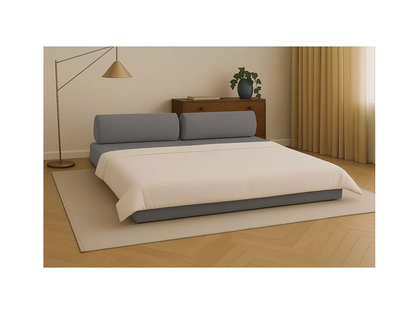 Canapé droit modulable et convertible 3 places - Tissu lisse - Gris