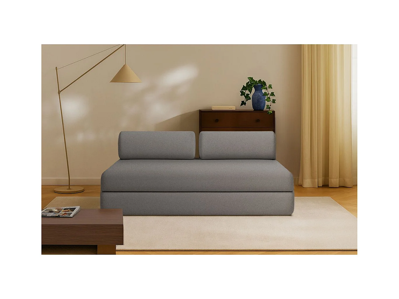 Canapé droit modulable et convertible 3 places - Tissu lisse - Gris