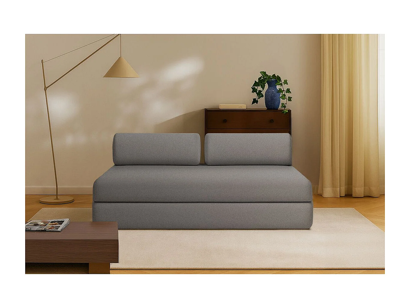 Canapé droit modulable et convertible 3 places - Tissu lisse - Gris