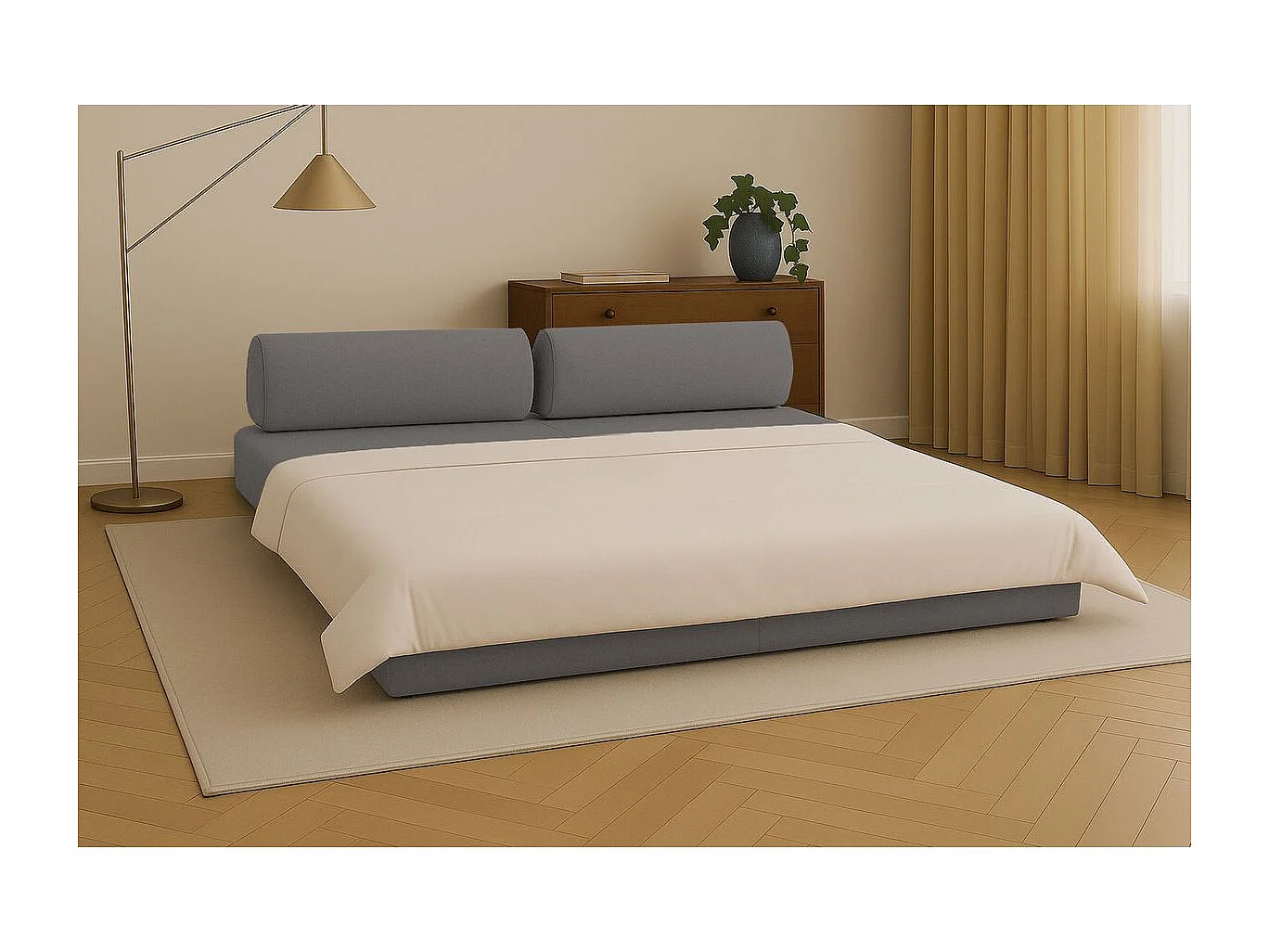 Canapé droit modulable et convertible 3 places - Tissu lisse - Gris