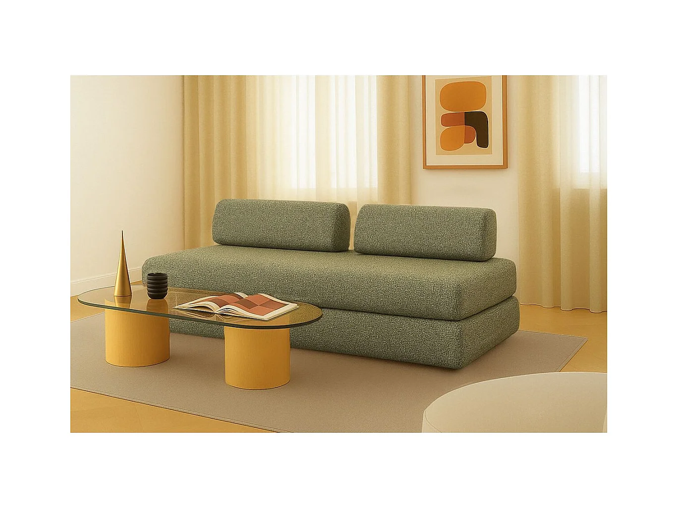 Canapé droit modulable et convertible 3 places - Tissu tweed - Vert