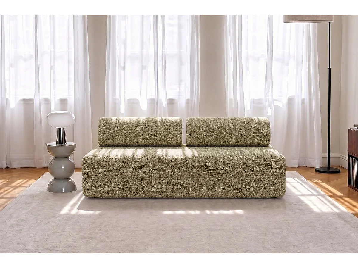 Canapé droit modulable et convertible 3 places - Tissu tweed - Vert