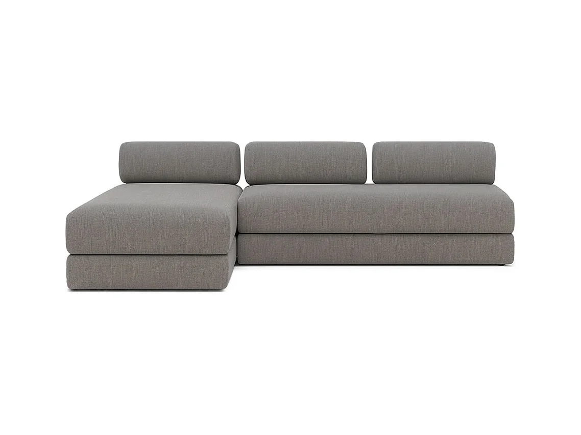 Canapé d'angle modulable et convertible 6 places - Tissu lisse - Gris