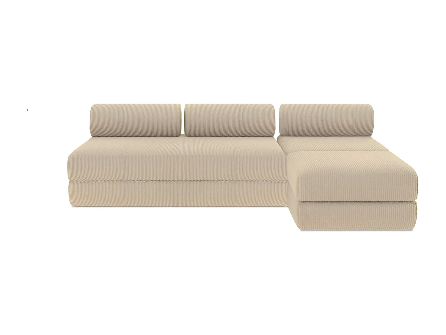 Canapé d'angle modulable et convertible 6 places - Velours côtelé - Beige