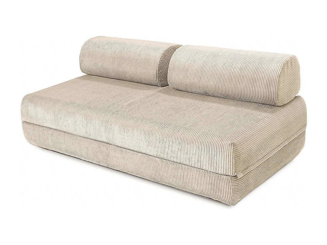 Canapé d'angle modulable et convertible 6 places - Velours côtelé - Beige