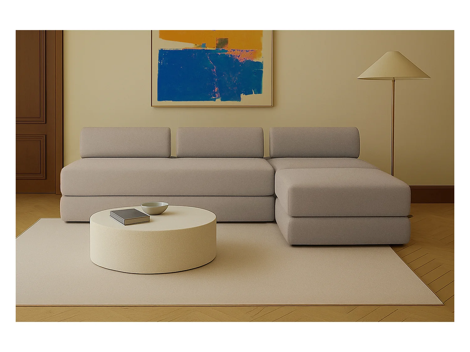 Canapé d'angle modulable et convertible 6 places - Tissu lisse - Taupe