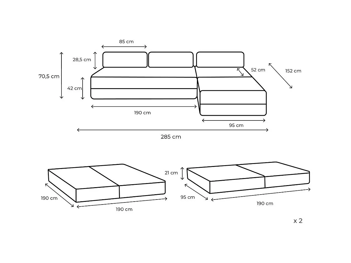 Canapé d'angle modulable et convertible 6 places - Tissu lisse - Taupe