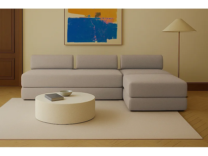 Canapé d'angle modulable et convertible 6 places - Tissu lisse - Taupe