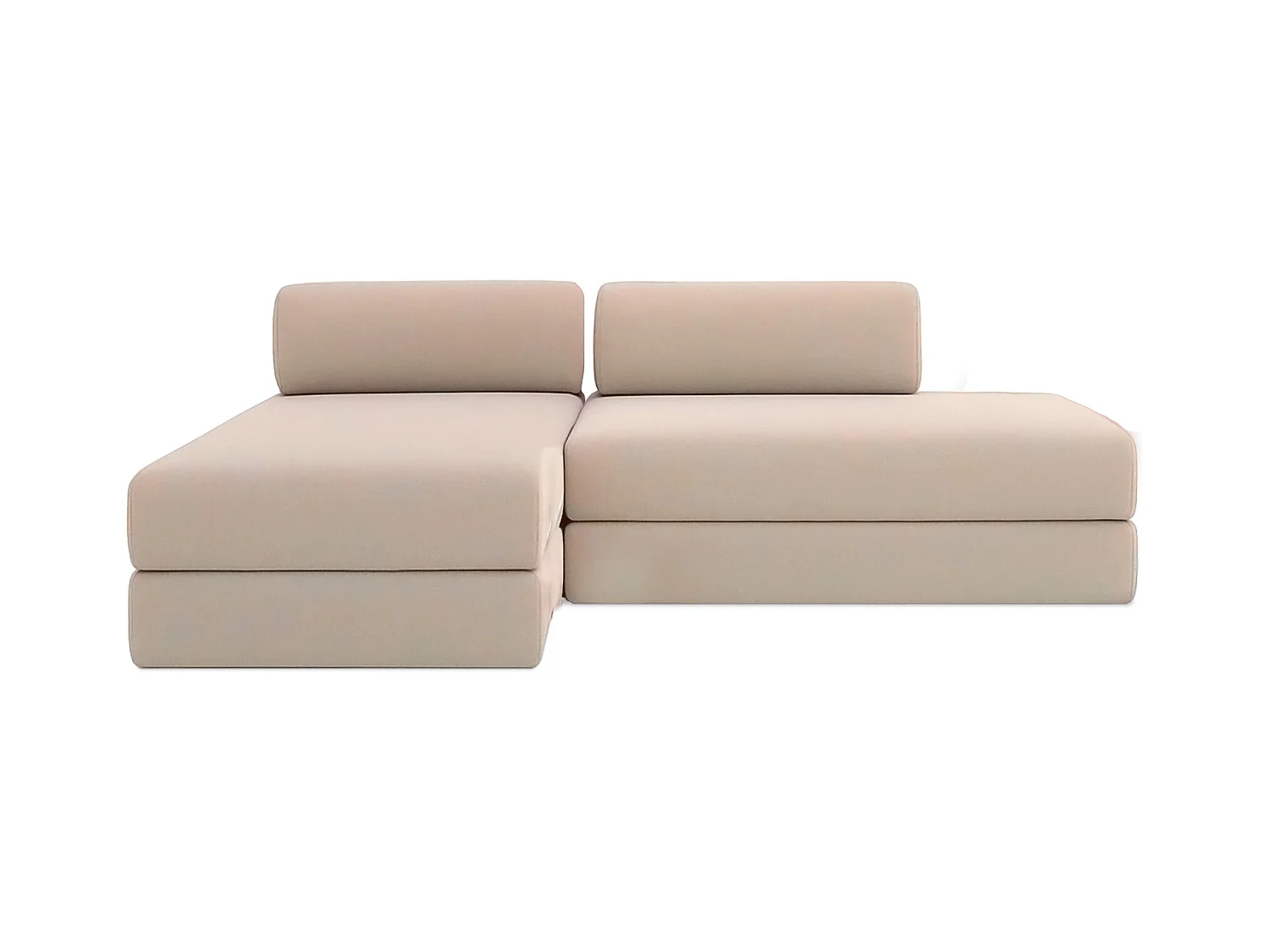 Canapé d'angle modulable et convertible 5 places - Tissu lisse - Beige