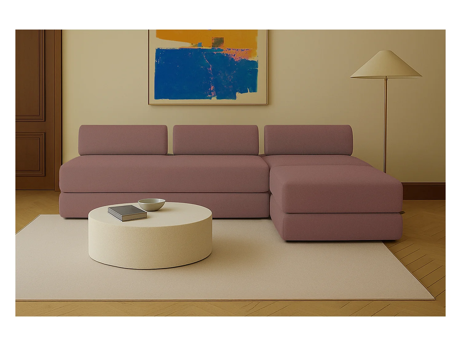 Canapé d'angle modulable et convertible 6 places - Tissu lisse - Terracotta