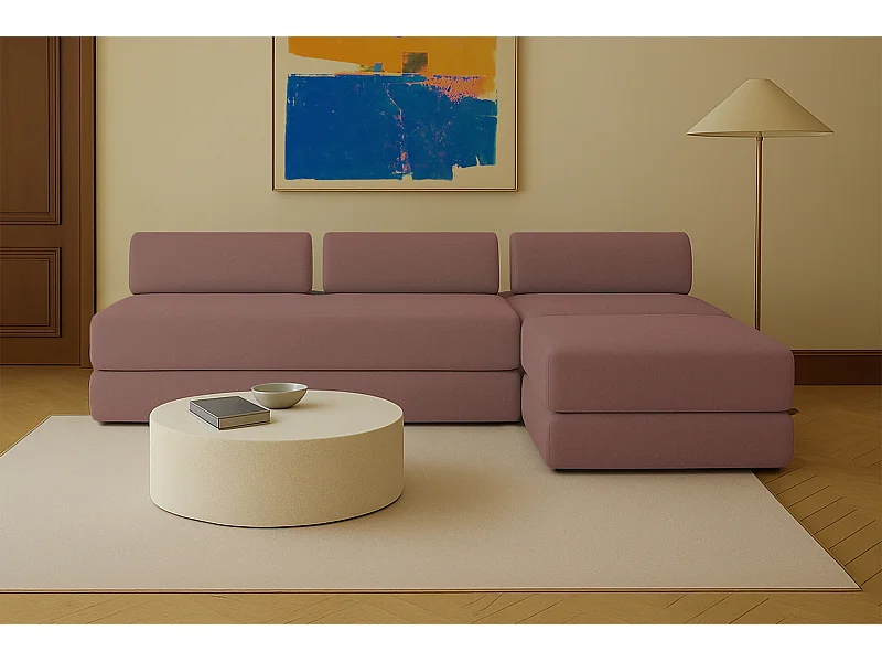 Canapé d'angle modulable et convertible 6 places - Tissu lisse - Terracotta