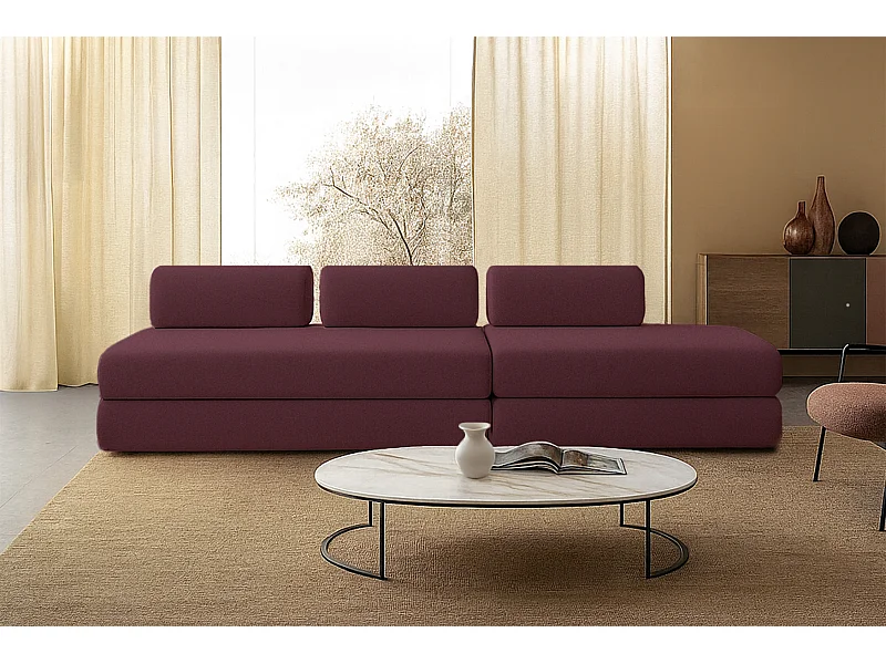 Canapé droit modulable et convertible 5 places - Tissu lisse - Rouge