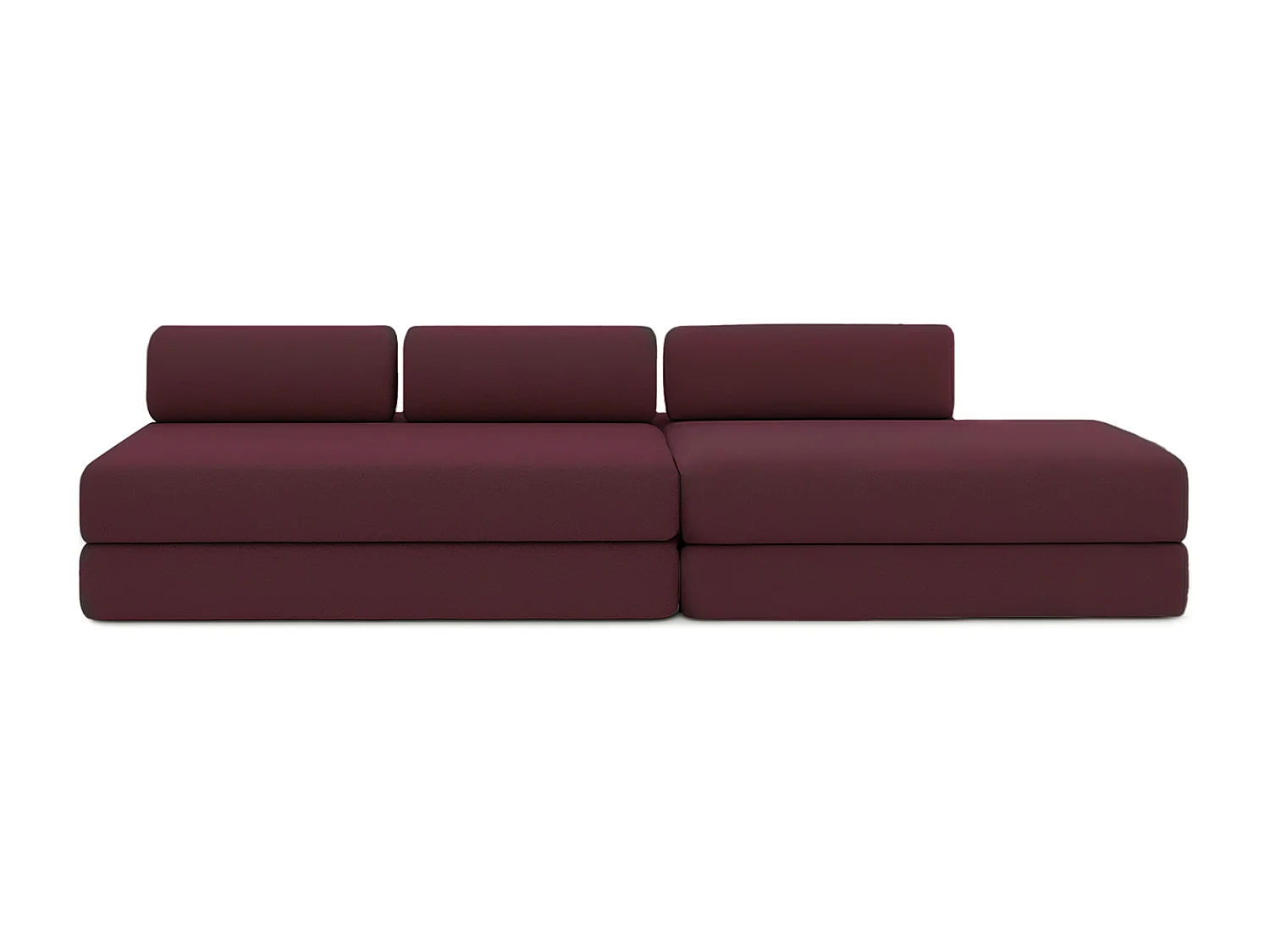 Canapé droit modulable et convertible 5 places - Tissu lisse - Rouge