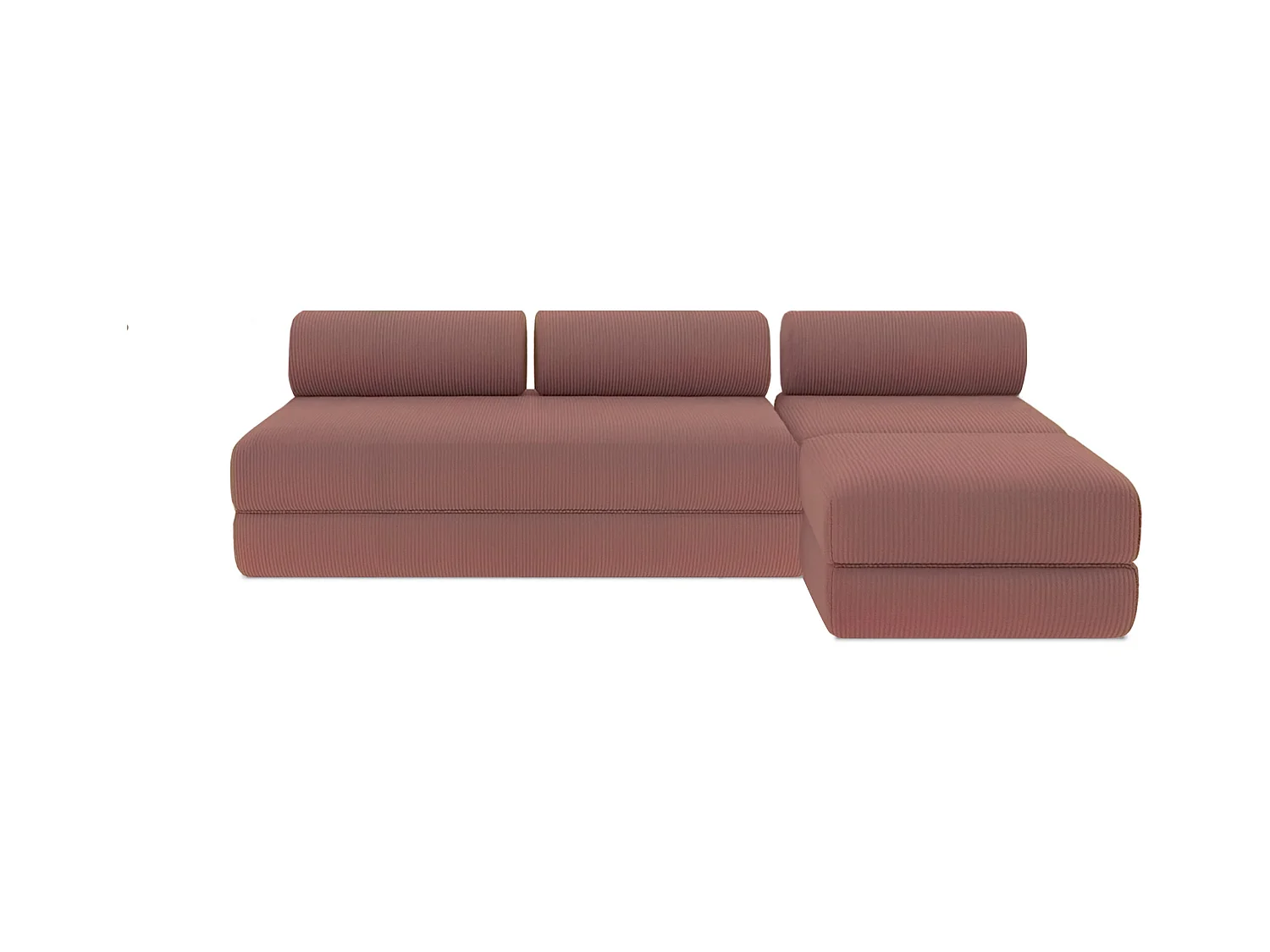 Canapé d'angle modulable et convertible 6 places - Velours côtelé - Rose