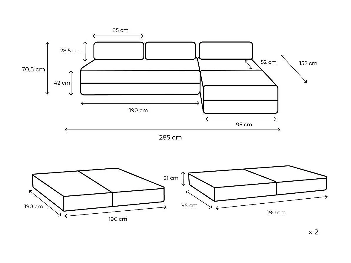 Canapé d'angle modulable et convertible 6 places - Velours côtelé - Rose