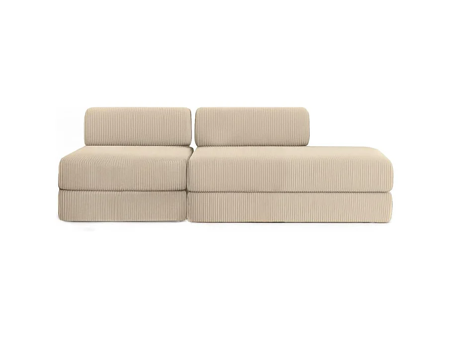 Canapé droit modulable et convertible 3 places - Velours côtelé - Beige