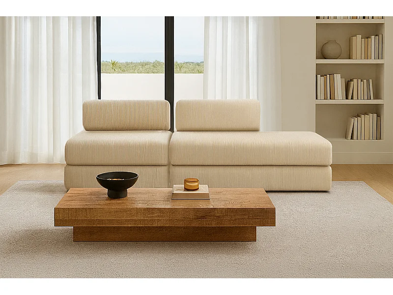 Canapé droit modulable et convertible 3 places - Velours côtelé - Beige