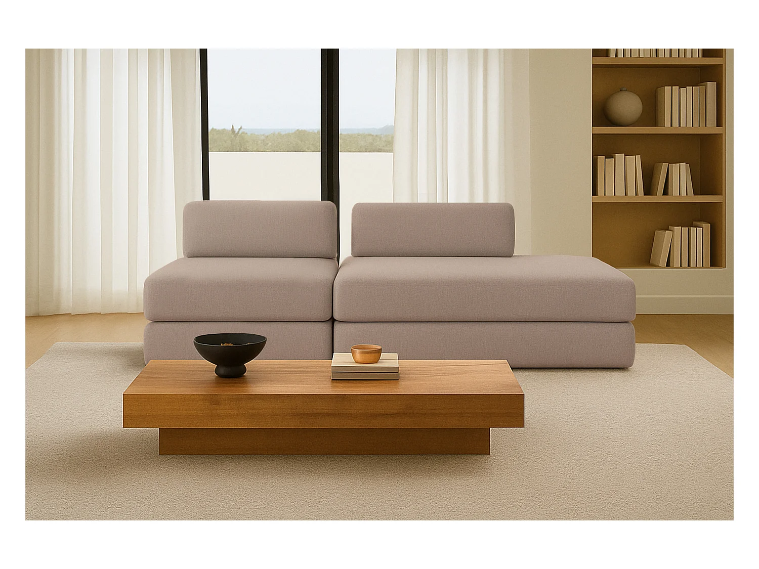 Canapé droit modulable et convertible 3 places - Tissu lisse - Marron