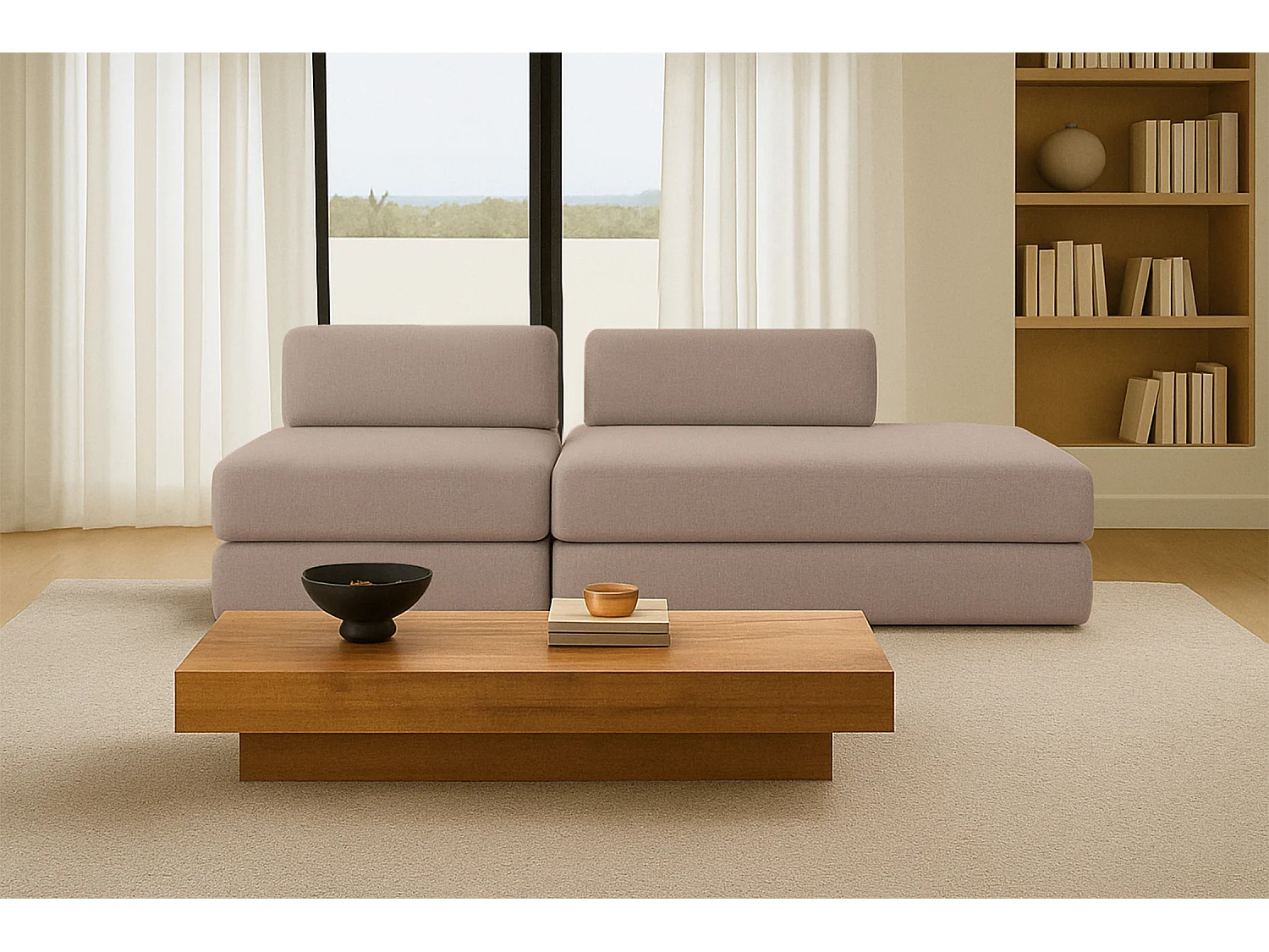 Canapé droit modulable et convertible 3 places - Tissu lisse - Marron