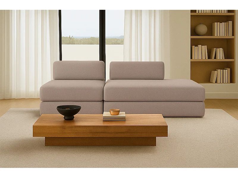 Canapé droit modulable et convertible 3 places - Tissu lisse - Marron