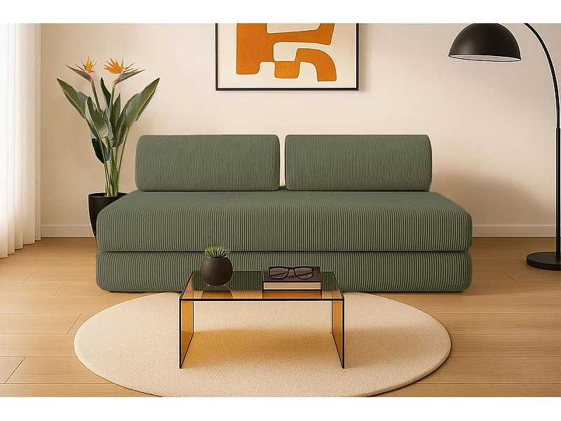 Canapé droit modulable et convertible 3 places - Velours côtelé - Vert