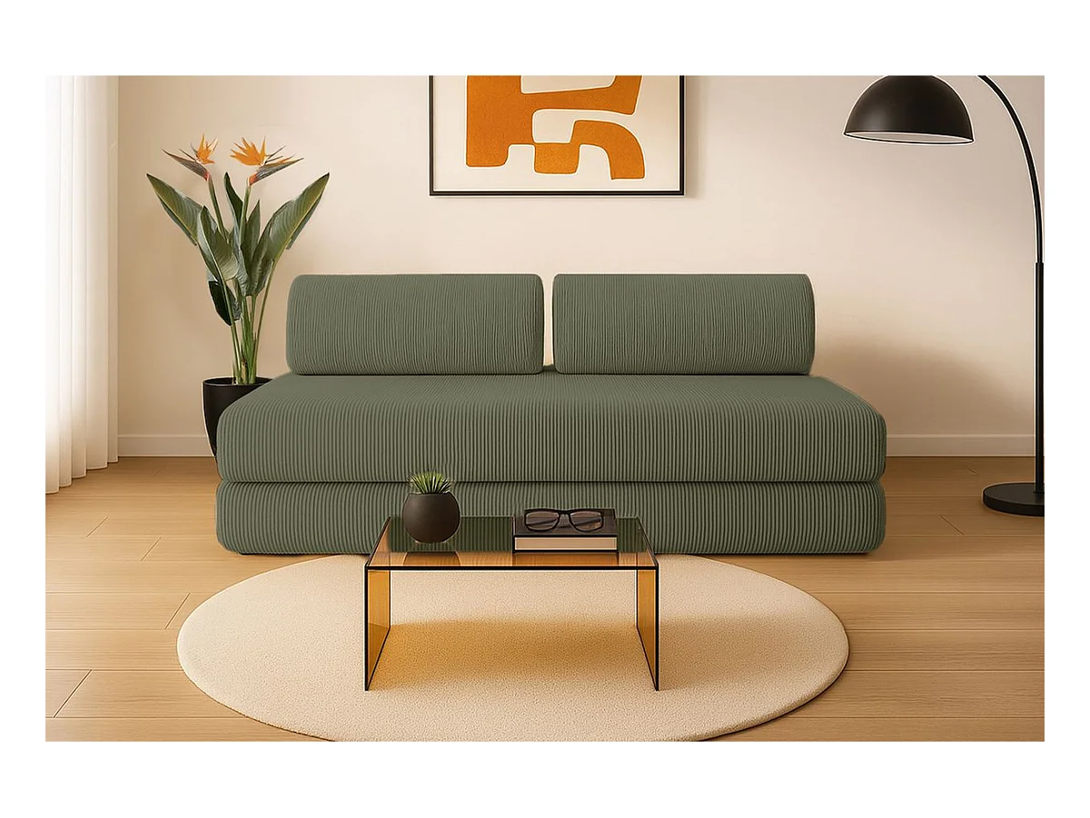 Canapé droit modulable et convertible 3 places - Velours côtelé - Vert