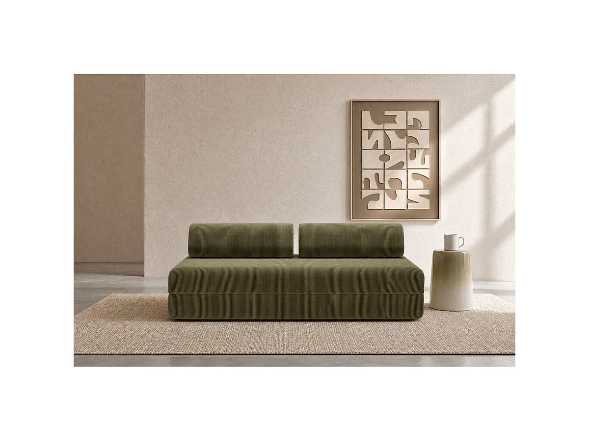 Canapé droit modulable et convertible 3 places - Velours côtelé - Vert