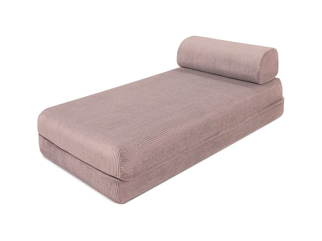 Canapé d'angle modulable et convertible 6 places - Velours côtelé - Rose pâle
