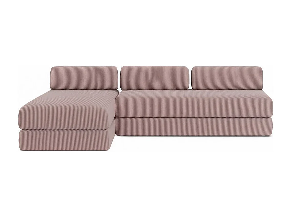 Canapé d'angle modulable et convertible 6 places - Velours côtelé - Rose pâle